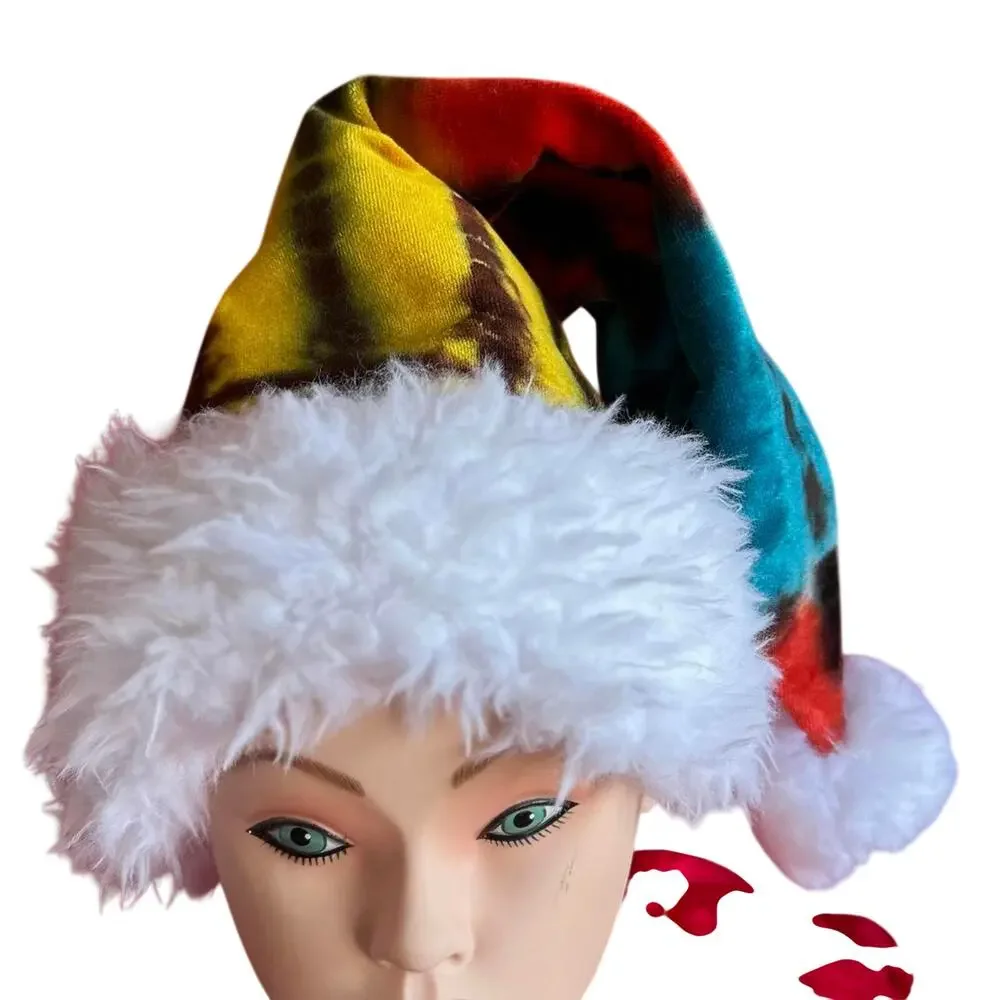 Unisex Santa Hat One Size Handmade Tie Dye Hippie Christmas Fun Holiday NEW NWT